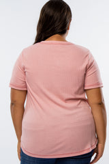 Pink Button Front Plus T Shirt