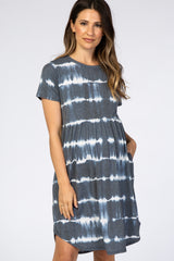 Navy Blue Tie Dye Babydoll Maternity Dress