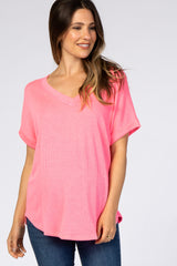 Neon Pink Knit V-Neck Maternity Top