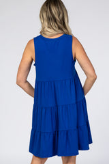 Royal Blue Soft Knit Pleated Tiered Sleeveless Maternity Dress