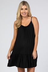 Black Ruffle Hem Maternity Dress