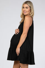 Black Ruffle Hem Maternity Dress