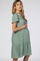 Light Olive Floral Embroidered Maternity Dress