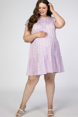Lavender Floral Tiered Ruffle Accent Maternity Plus Dress