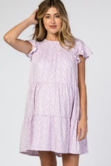 Lavender Floral Tiered Ruffle Accent Maternity Dress