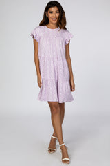 Lavender Floral Tiered Ruffle Accent Dress