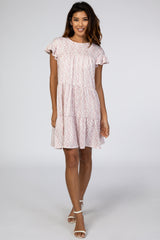 Mauve Floral Tiered Ruffle Accent Dress