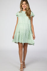 Mint Green Floral Tiered Ruffle Accent Maternity Dress