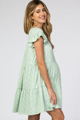Mint Green Floral Tiered Ruffle Accent Maternity Dress