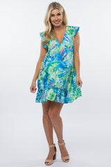 Blue Green Tropical Print Maternity Dress