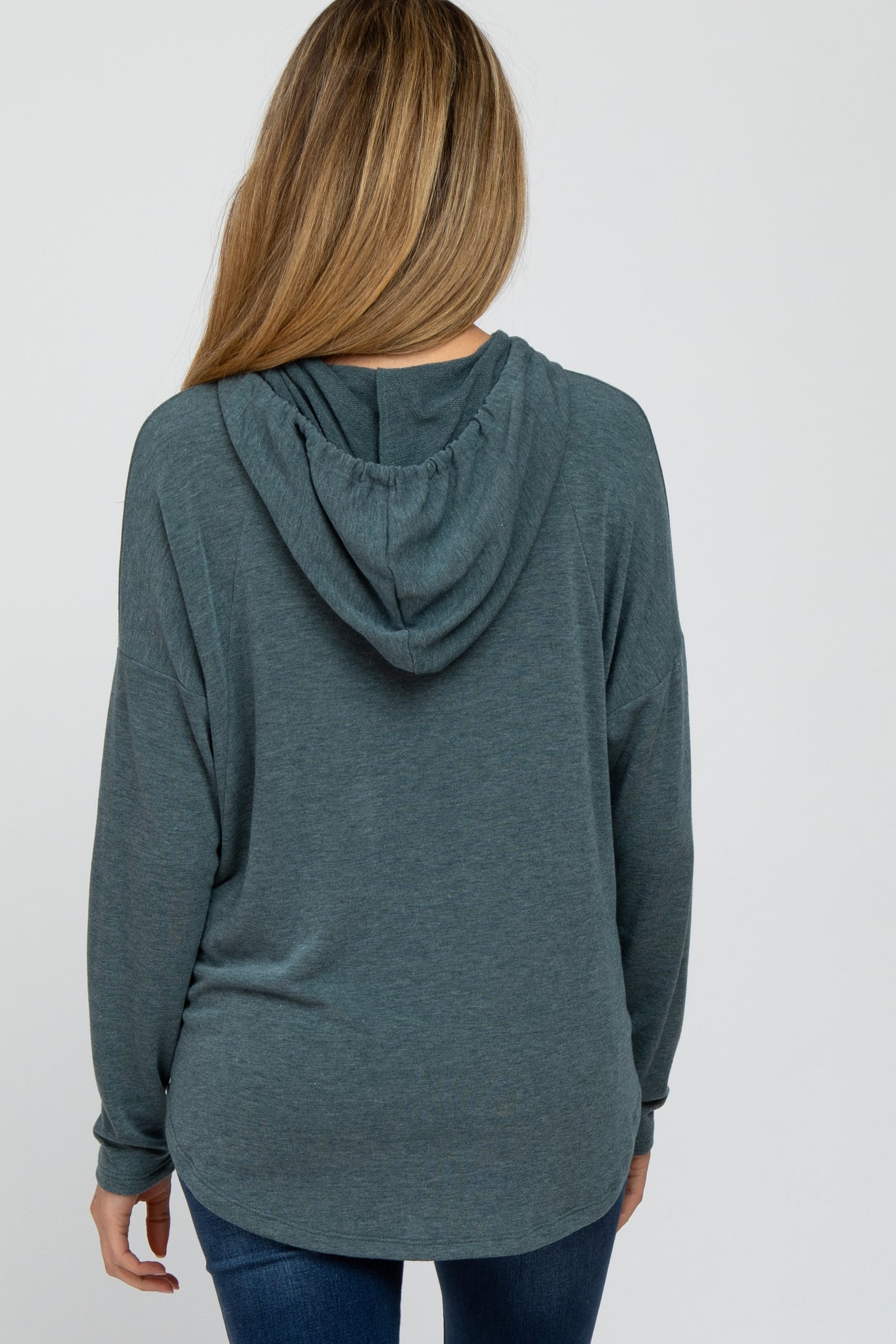 Forest Green Front Pocket Maternity Hooded Long Sleeve Top