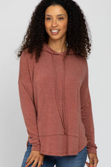 Rust Front Pocket Maternity Hooded Long Sleeve Top