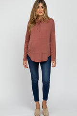 Rust Front Pocket Maternity Hooded Long Sleeve Top