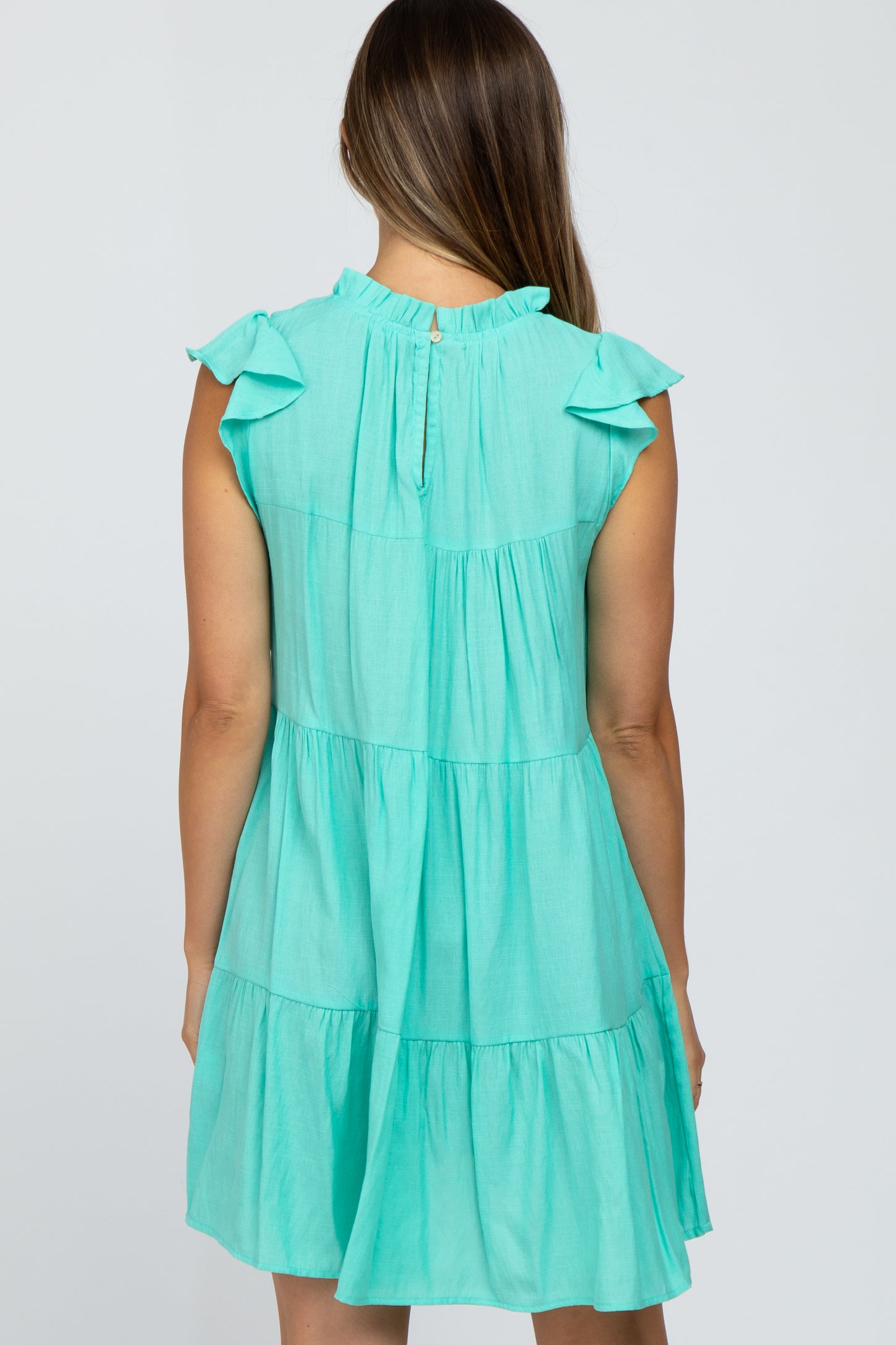 Mint Green Ruffle Accent Tiered Maternity Dress