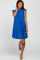 Royal Blue Ruffle Accent Tiered Dress