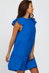 Royal Blue Ruffle Accent Tiered Dress