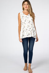 White Floral Print Tiered Maternity Tank