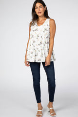White Floral Print Tiered Tank