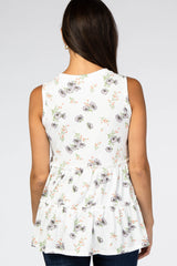 White Floral Print Tiered Tank