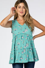 Mint Green Floral Print Tiered Maternity Tank Top