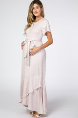 Pink Animal Print Wrap Hem Maternity Maxi Dress