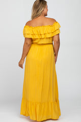 Yellow Off Shoulder Tassel Tie Maternity Plus Maxi Dress