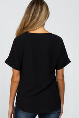 Black Rolled Cuff Short Sleeve Maternity Blouse
