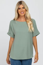 Mint Green Rolled Cuff Short Sleeve Blouse