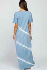 Light Blue Tie Dye Maternity Midi Dress