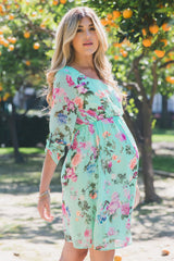 PinkBlush Mint Floral Chiffon Maternity Dress