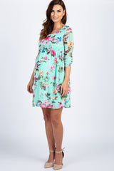 PinkBlush Mint Floral Chiffon Maternity Dress