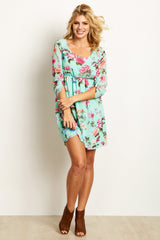 PinkBlush Mint Floral Chiffon Maternity Dress