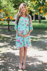 PinkBlush Tall Mint Floral Chiffon Maternity Dress