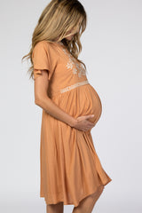 Orange Floral Embroidered Maternity Dress