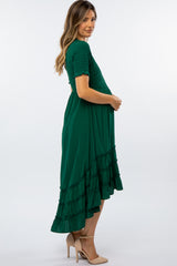 Forest Green Smocked Ruffle Hi-Lo Maternity Midi Dress