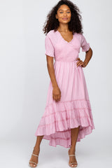 Pink Smocked Ruffle Hi-Lo Midi Dress