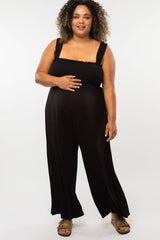 Black Smocked Ruffle Strap Maternity Plus Jumpsuit