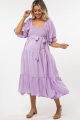 Lavender Smocked Tiered Maternity Dress
