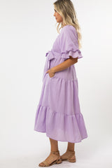 Lavender Smocked Tiered Maternity Dress
