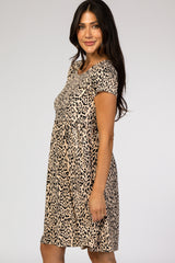 Taupe Leopard Print Pocketed Dress