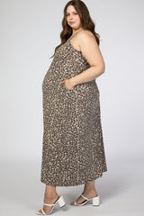 Brown Animal Print Maternity Plus Maxi Dress
