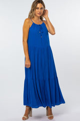 Blue Sleeveless Tiered Maxi Dress
