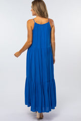 Blue Sleeveless Tiered Maxi Dress