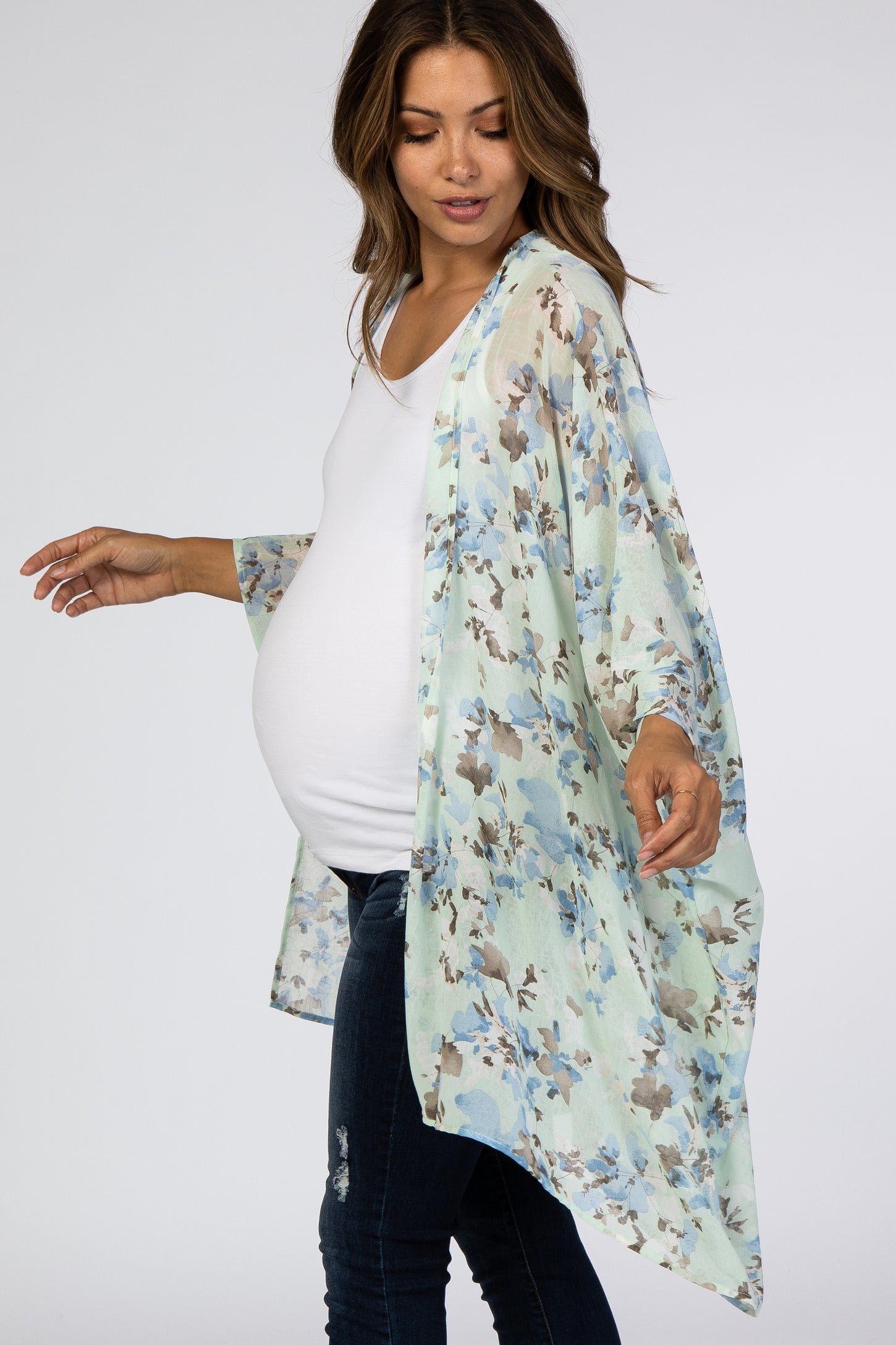 Mint Floral Chiffon Maternity Cover Up