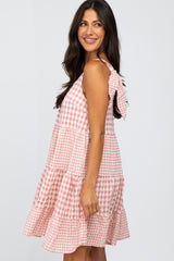 Pink Gingham Tiered Dress