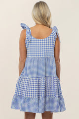 Blue Gingham Tiered Maternity Dress
