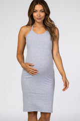Heather Grey Halter Neck Maternity Dress