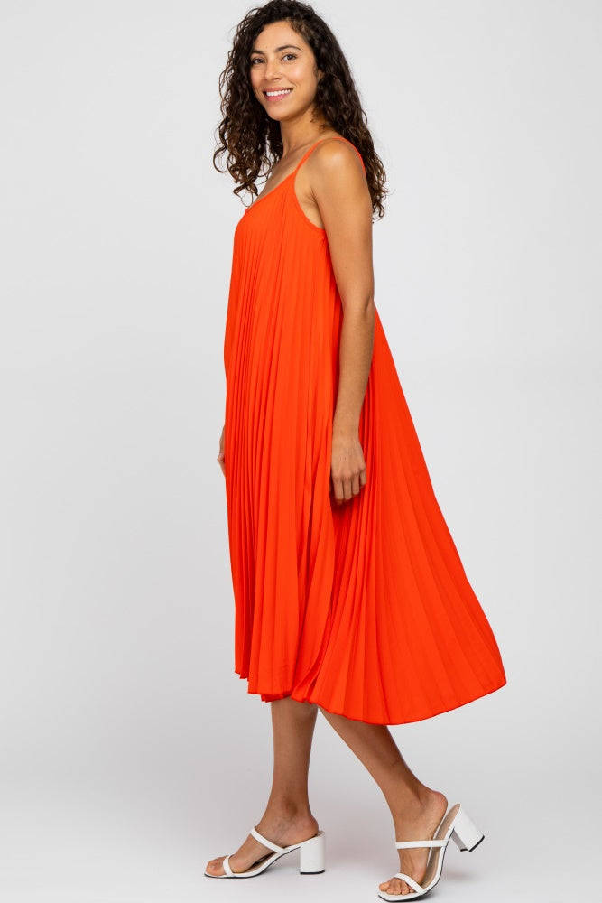 coral pleated midi dress Coral Coast Muse Frill Front Volume Midi Dress