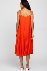 Coral Pleated Midi Dress