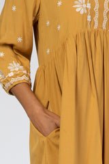 Yellow Embroidered Front Babydoll Dress
